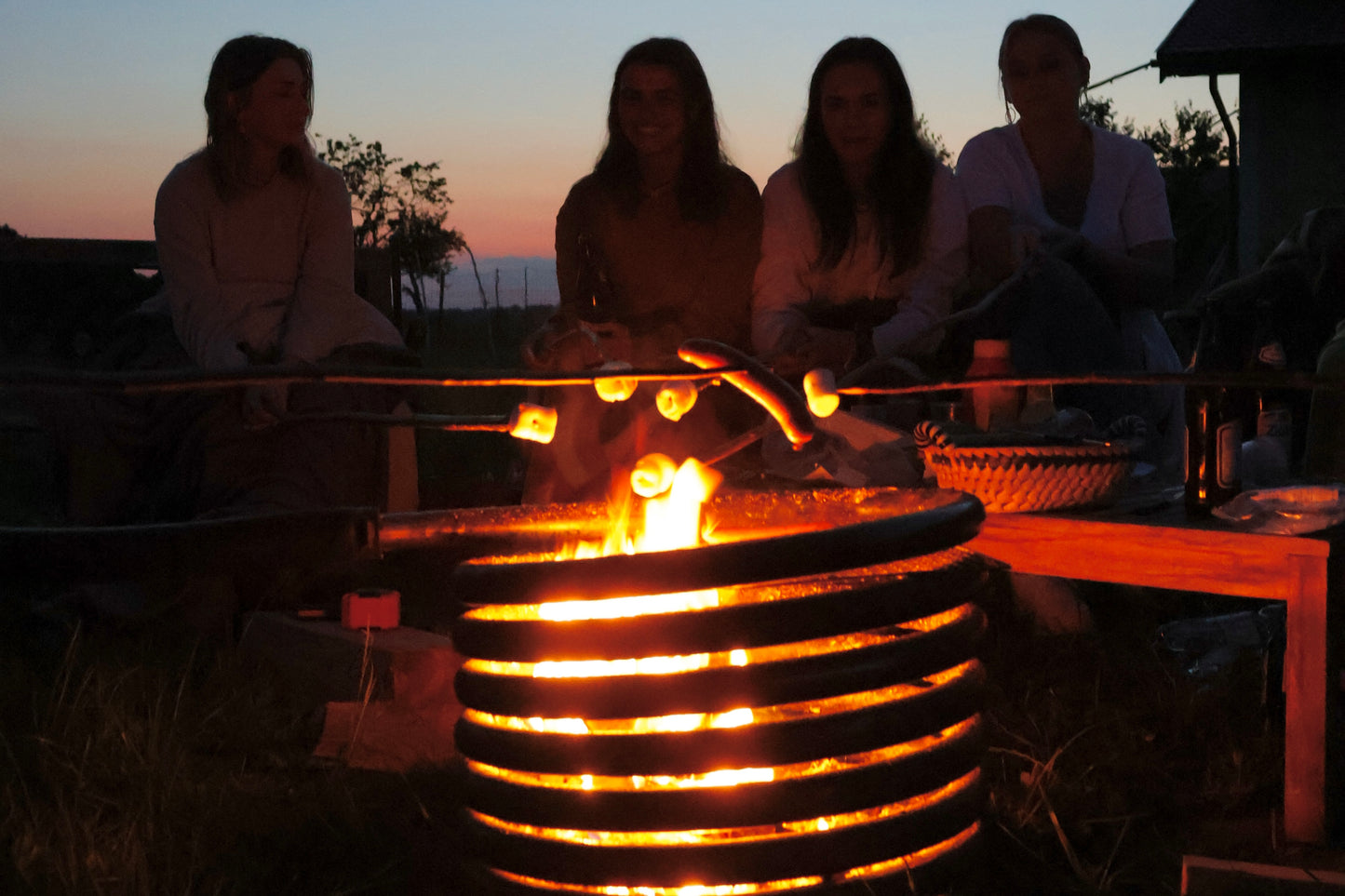 Cooking over wood fired hot tub heater