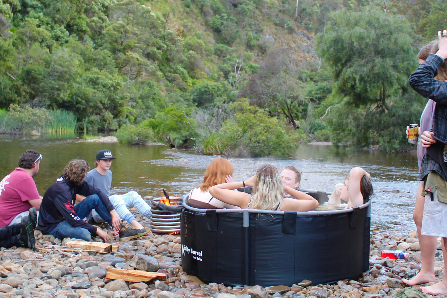 Camping hot tub by the river